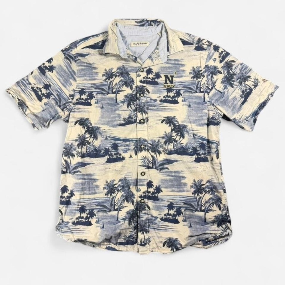 Tommy Bahama Palm Trees‎ Pattern "Navy" Embroidered Cotton Blend Size M